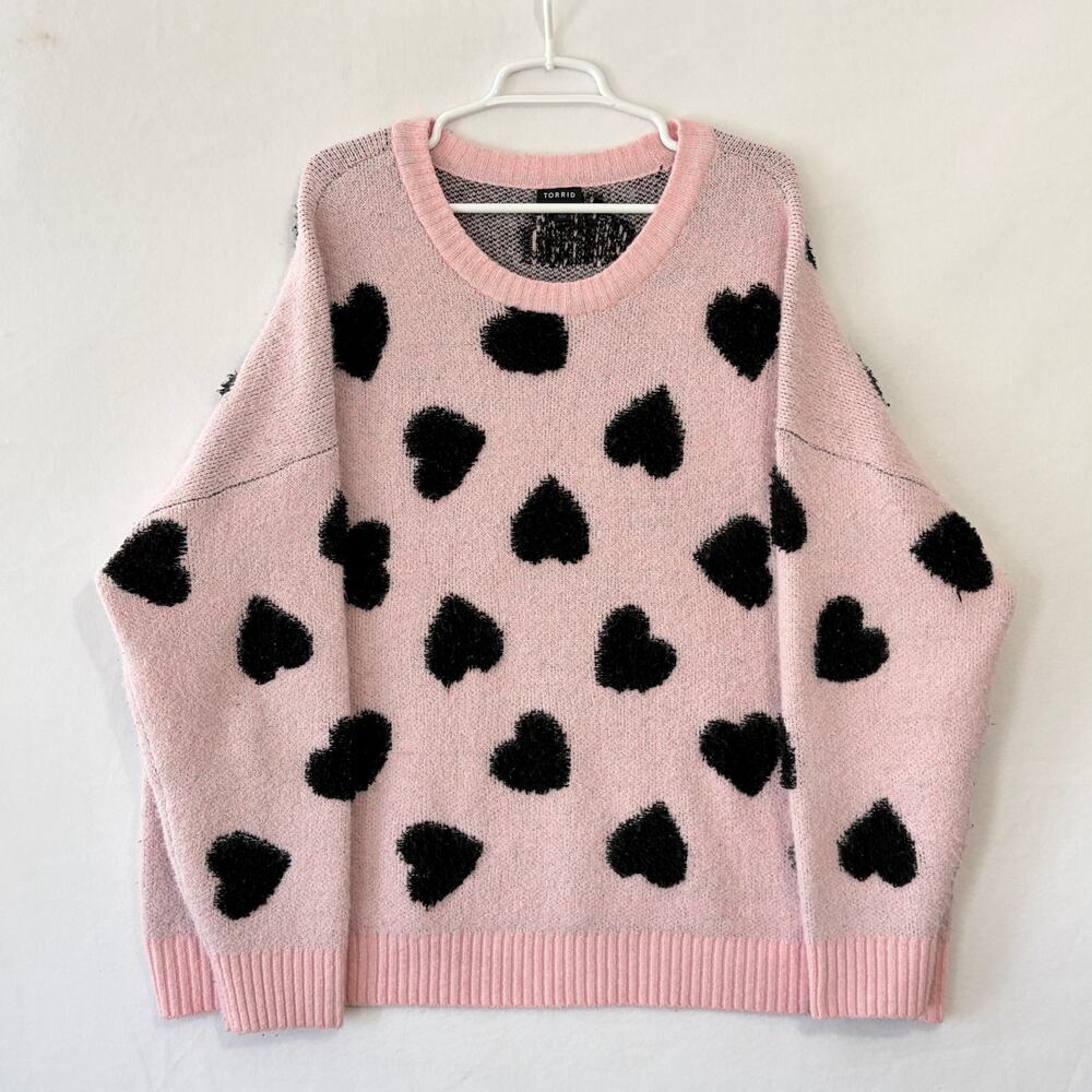 Torrid Sweater Women’s Plus 2X Oversized Baggy Pink Hearts Soft Comfy Snuggly - Picture 6 of 11